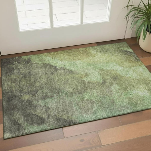HomeRoots 5' X 8' Green and Charcoal Abstract Area Rug - Durable, Stain-Resistant, UV-Protected for Homes 710066
