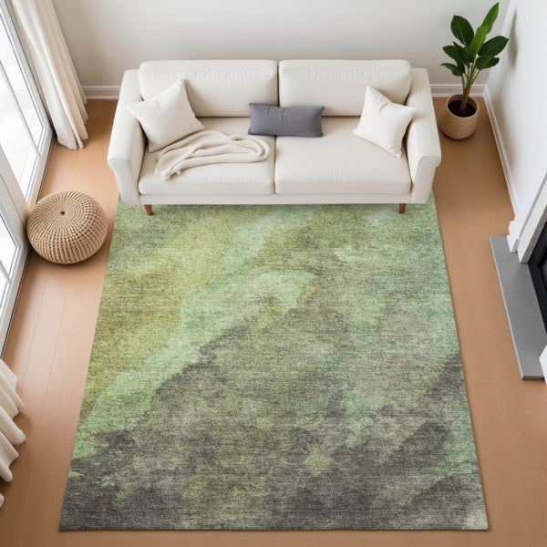 HomeRoots 5' X 8' Green and Charcoal Abstract Area Rug - Durable, Stain-Resistant, UV-Protected for Homes 710066