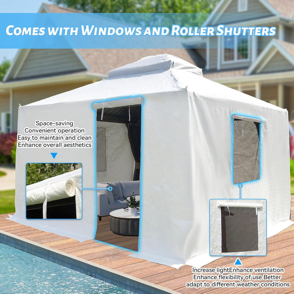 English Elm 10'x12' Gazebo Cover Winter Enclosed with Zipper Door Mesh Windows Windproof Anchors Waterproof W1859P226061
