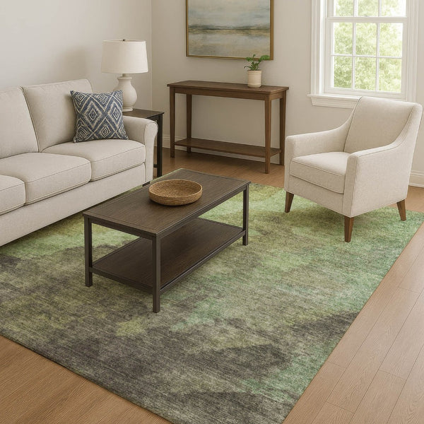 HomeRoots 8' Green and Charcoal Abstract Washable Round Rug - Durable, UV-Protected, Perfect for Homes! 710067