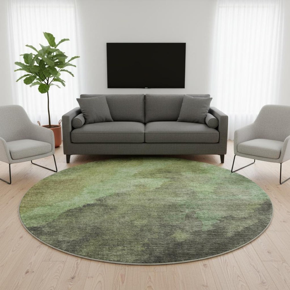 HomeRoots 8' X 10' Green and Charcoal Abstract Washable Area Rug - Durable, Stylish, UV-Protected for Homes 710068