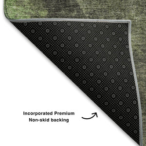 HomeRoots 8' X 10' Green and Charcoal Abstract Washable Area Rug - Durable, Stylish, UV-Protected for Homes 710068