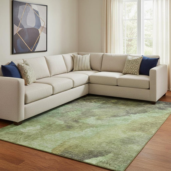 HomeRoots 9' X 12' Green And Charcoal Abstract Washable Area Rug – Stylish, Stain-Resistant, UV Protected Design 710069