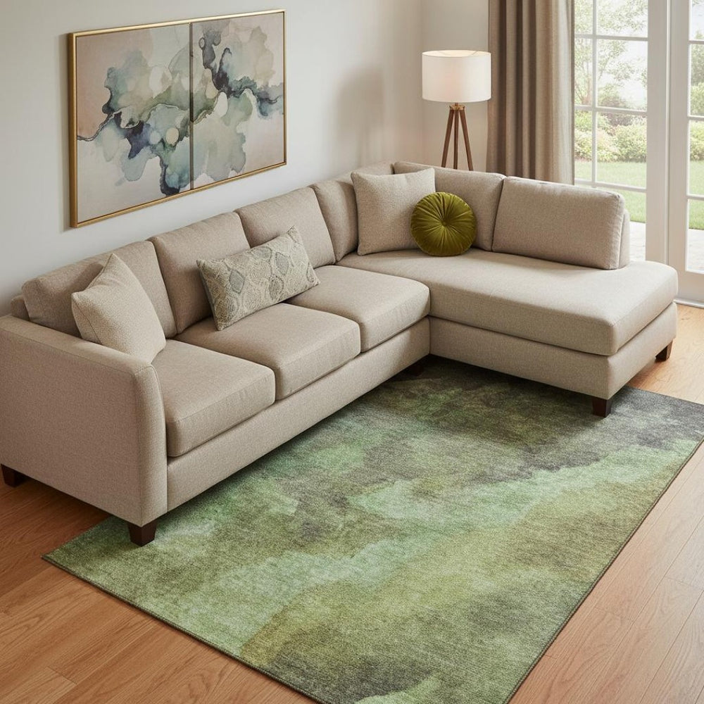 HomeRoots 10' X 14' Green & Charcoal Abstract Washable Area Rug - UV Protected, Stain Resistant, Stylish Durability 710070
