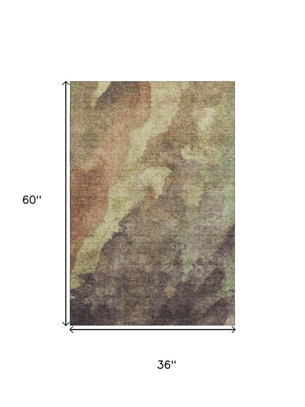 HomeRoots 5' X 8' Washable Coffee & Taupe Abstract Area Rug with UV Protection for Stylish, Easy Living 710072
