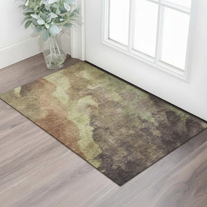 HomeRoots 5' X 8' Washable Coffee & Taupe Abstract Area Rug with UV Protection for Stylish, Easy Living 710072