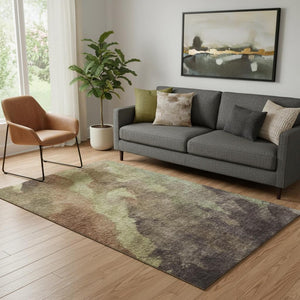 HomeRoots 8' Coffee and Taupe Abstract Round Rug – Washable, UV-Protected, Durable Style for Modern Spaces 710073