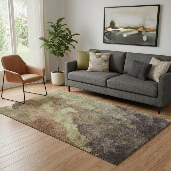 HomeRoots 8' Coffee and Taupe Abstract Round Rug – Washable, UV-Protected, Durable Style for Modern Spaces 710073