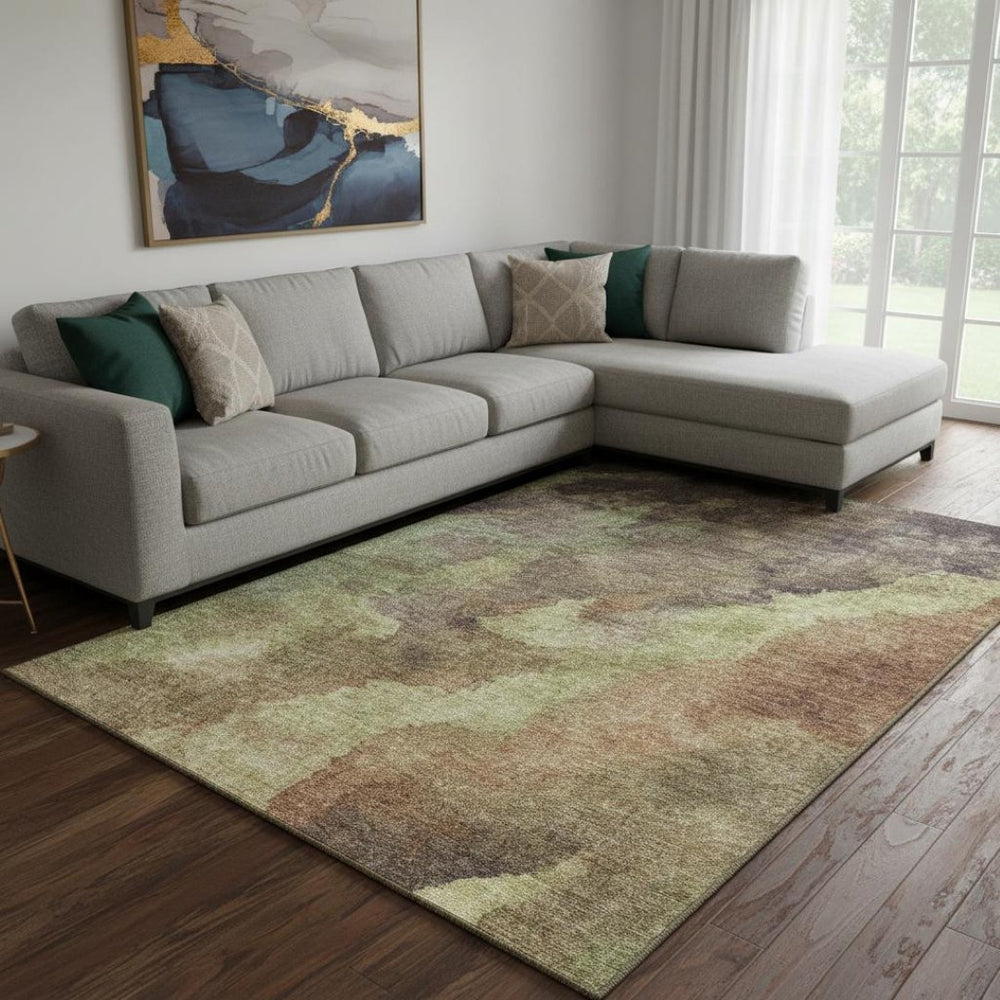 HomeRoots 9' X 12' Coffee And Taupe Abstract Area Rug - Durable, Washable & UV-Protected for Modern Spaces 710075