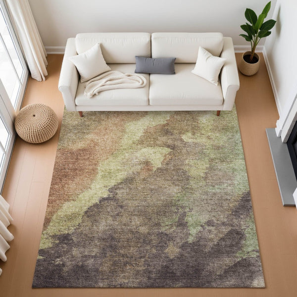 HomeRoots 10' X 14' Coffee And Taupe Abstract Washable Area Rug - Durable, Stain-Resistant, UV Protected Design 710076