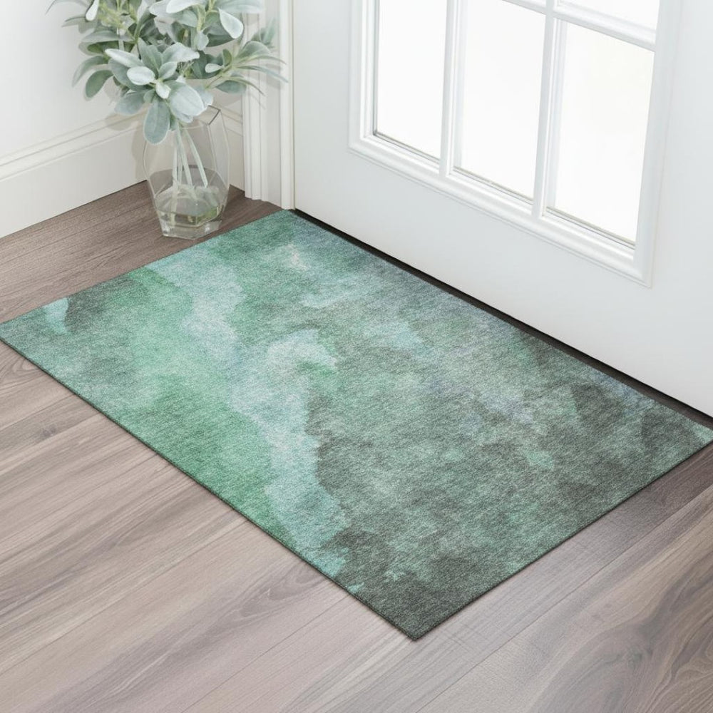 HomeRoots 5' X 8' Teal and Charcoal Abstract Area Rug – Stylish, Washable, UV-Protected for Homes with Kids & Pets 710078