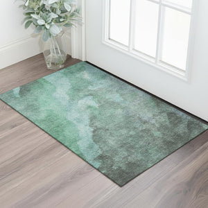 HomeRoots 5' X 8' Teal and Charcoal Abstract Area Rug – Stylish, Washable, UV-Protected for Homes with Kids & Pets 710078