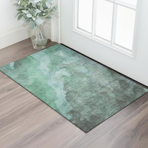 HomeRoots 5' X 8' Teal and Charcoal Abstract Area Rug – Stylish, Washable, UV-Protected for Homes with Kids & Pets 710078