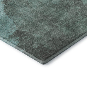 HomeRoots 8' Teal and Charcoal Abstract Round Rug - Washable, UV Protected, Durable for High-Traffic Areas 710079