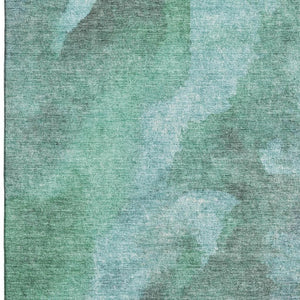 HomeRoots 8' Teal and Charcoal Abstract Round Rug - Washable, UV Protected, Durable for High-Traffic Areas 710079