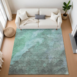 HomeRoots 9' X 12' Teal and Charcoal Abstract Area Rug – Stylish, Washable, UV Protected for High-Traffic Spaces 710081