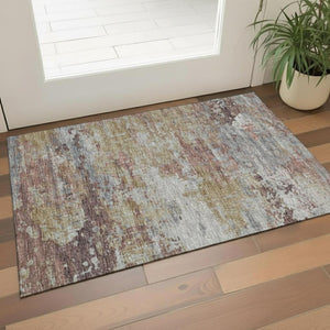 HomeRoots 5' X 8' Washable Area Rug - Modern Beige, Brown & Gray Abstract Design with UV Protection & Non-Slip Backing 710084