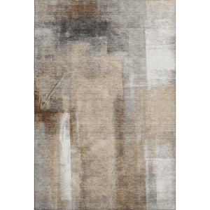 HomeRoots 5' X 8' Washable Area Rug - Modern Beige, Brown & Gray Abstract Design with UV Protection & Non-Slip Backing 710084