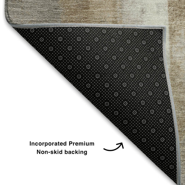 HomeRoots 5' X 8' Washable Area Rug - Modern Beige, Brown & Gray Abstract Design with UV Protection & Non-Slip Backing 710084