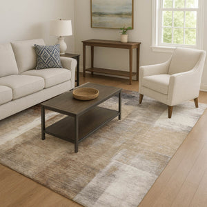 HomeRoots 5' X 8' Washable Area Rug - Modern Beige, Brown & Gray Abstract Design with UV Protection & Non-Slip Backing 710084