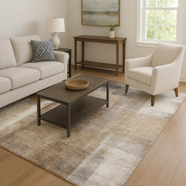 HomeRoots 5' X 8' Washable Area Rug - Modern Beige, Brown & Gray Abstract Design with UV Protection & Non-Slip Backing 710084