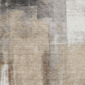 HomeRoots 5' X 8' Washable Area Rug - Modern Beige, Brown & Gray Abstract Design with UV Protection & Non-Slip Backing 710084