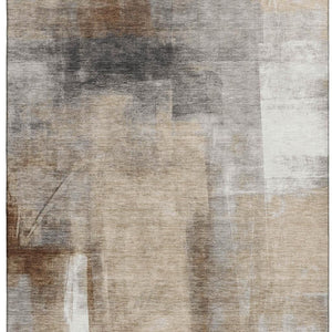 HomeRoots 5' X 8' Washable Area Rug - Modern Beige, Brown & Gray Abstract Design with UV Protection & Non-Slip Backing 710084