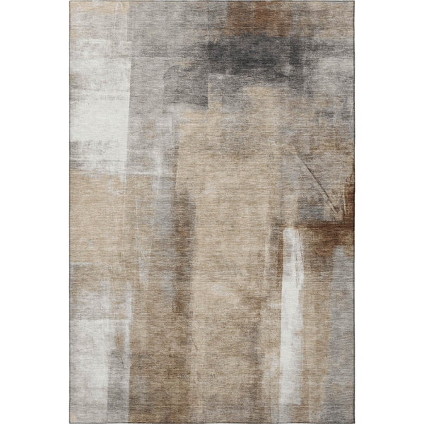 HomeRoots 8' Modern Abstract Washable Round Rug in Beige, Brown & Gray - UV & Stain Resistant for High Traffic Spaces 710085