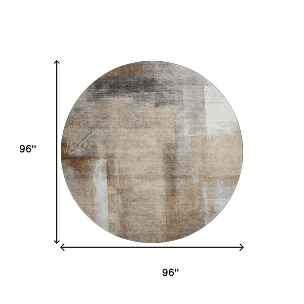 HomeRoots 8' X 10' Abstract Washable Area Rug in Beige, Brown & Gray - UV Protected for Style & Durability 710086