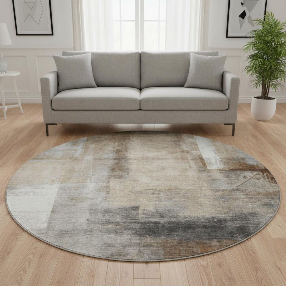 HomeRoots 8' X 10' Abstract Washable Area Rug in Beige, Brown & Gray - UV Protected for Style & Durability 710086