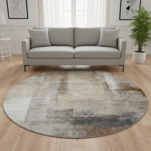 HomeRoots 8' X 10' Abstract Washable Area Rug in Beige, Brown & Gray - UV Protected for Style & Durability 710086
