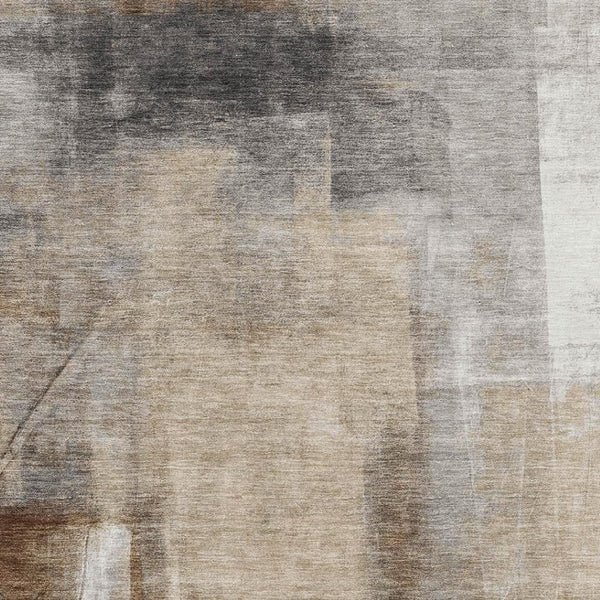 HomeRoots 9' X 12' Washable Abstract Area Rug in Beige, Brown & Gray - UV Protection, Stain Resistant Design 710087