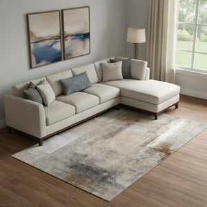 HomeRoots 10' Beige Brown & Gray Abstract Washable Area Rug - Durable, UV-Protected, Perfect for High Traffic Areas 710088