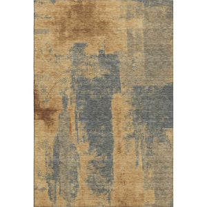 HomeRoots 5' X 8' Gold And Blue Abstract Area Rug – Durable, Washable, UV-Protected, and Ideal for High-Traffic Spaces 710090