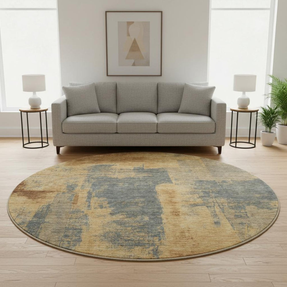 HomeRoots 8' X 10' Vibrant Gold and Blue Abstract Washable Area Rug with Stain Resistance and UV Protection 710092