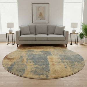 HomeRoots 8' X 10' Vibrant Gold and Blue Abstract Washable Area Rug with Stain Resistance and UV Protection 710092