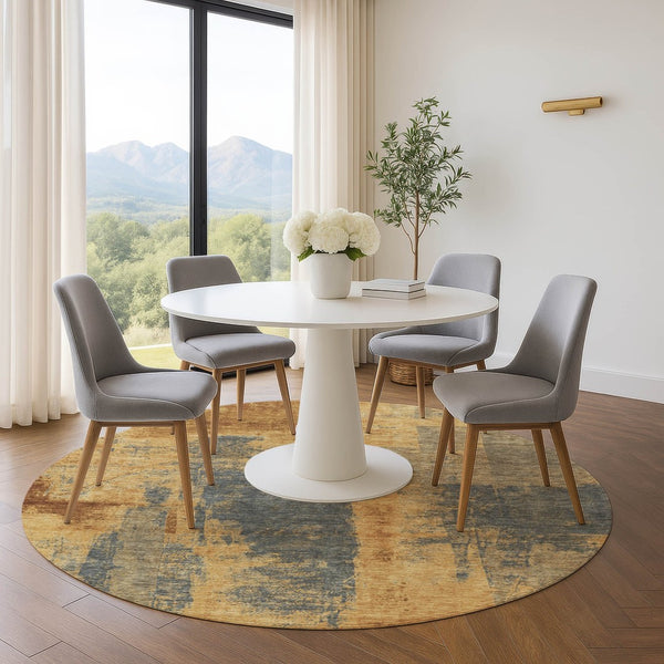 HomeRoots 8' X 10' Vibrant Gold and Blue Abstract Washable Area Rug with Stain Resistance and UV Protection 710092