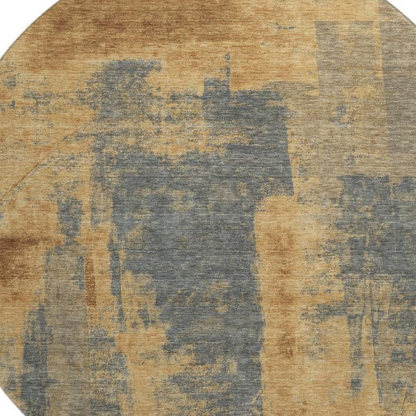 HomeRoots 8' X 10' Vibrant Gold and Blue Abstract Washable Area Rug with Stain Resistance and UV Protection 710092