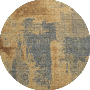 HomeRoots 8' X 10' Vibrant Gold and Blue Abstract Washable Area Rug with Stain Resistance and UV Protection 710092