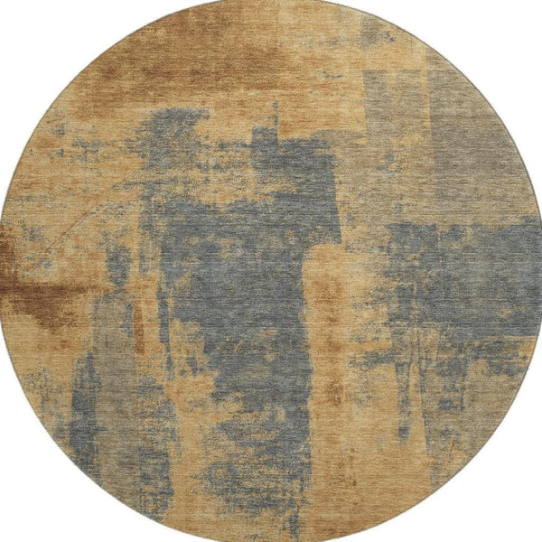 HomeRoots 8' X 10' Vibrant Gold and Blue Abstract Washable Area Rug with Stain Resistance and UV Protection 710092