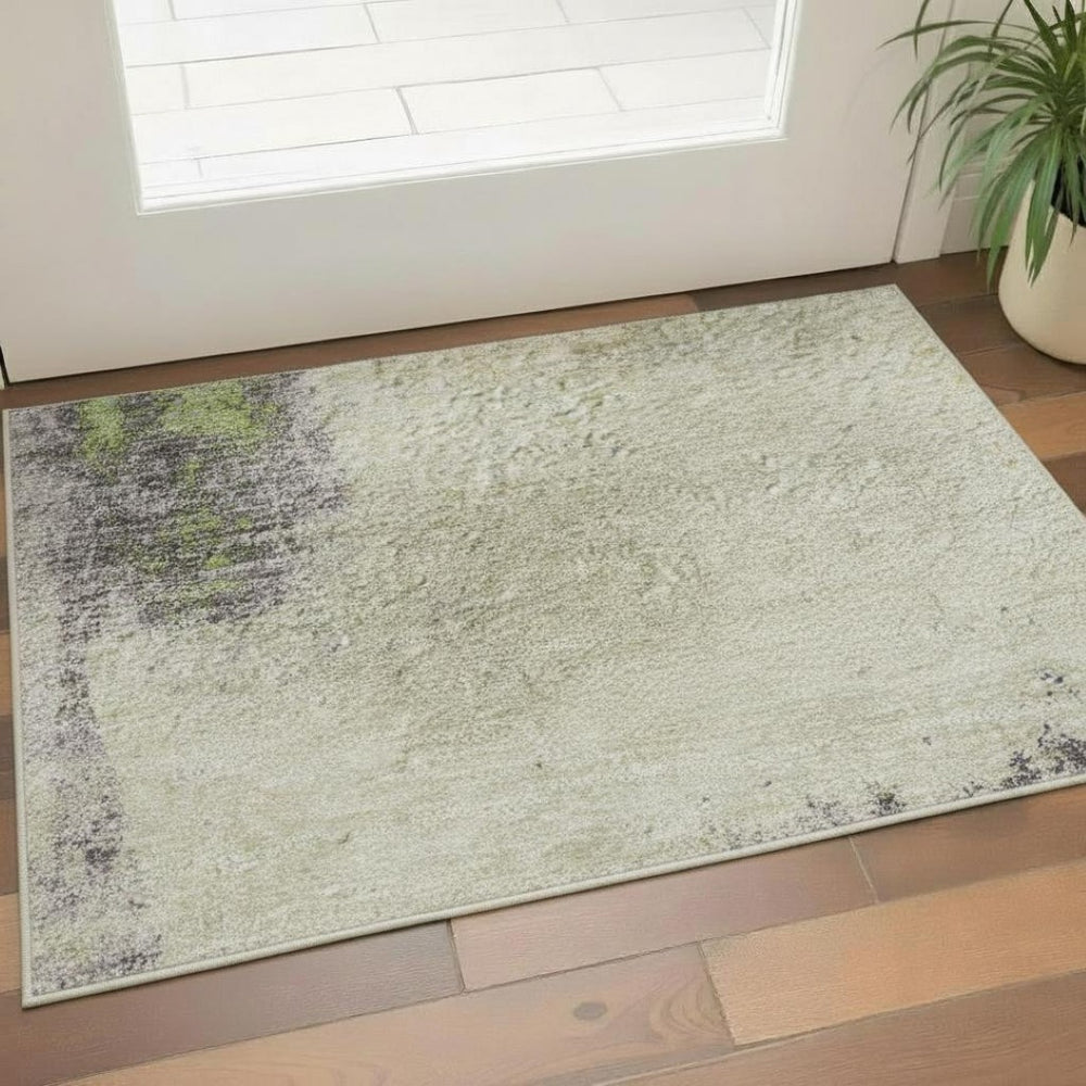 HomeRoots 5' X 8' Stylish Washable Area Rug in Green and Blue Abstract Design with UV Protection & Non-Slip Backing 710096