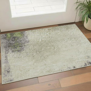 HomeRoots 5' X 8' Stylish Washable Area Rug in Green and Blue Abstract Design with UV Protection & Non-Slip Backing 710096