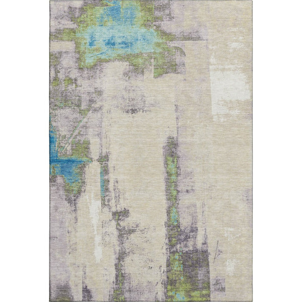 HomeRoots 5' X 8' Stylish Washable Area Rug in Green and Blue Abstract Design with UV Protection & Non-Slip Backing 710096
