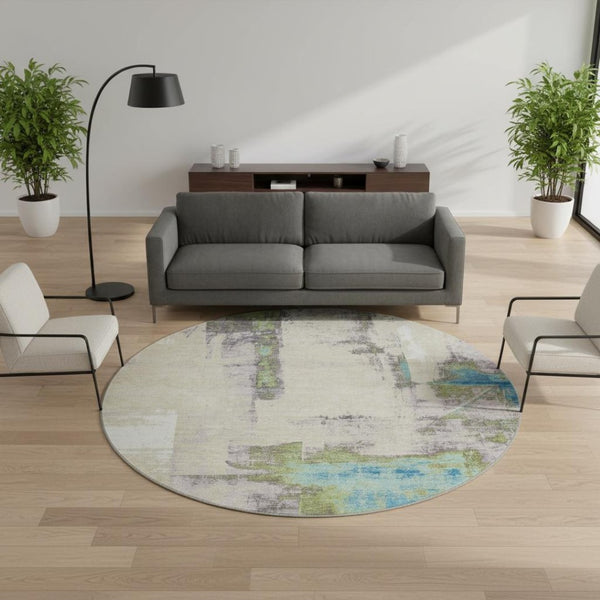 HomeRoots 8' X 10' Linen Green and Blue Abstract Washable Area Rug - UV Protected, Durable, Stylish Comfort 710098