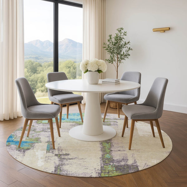 HomeRoots 8' X 10' Linen Green and Blue Abstract Washable Area Rug - UV Protected, Durable, Stylish Comfort 710098