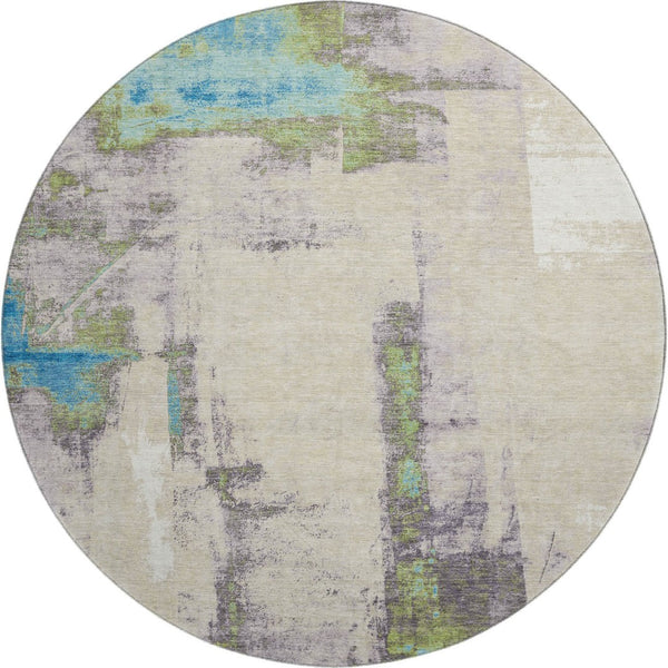 HomeRoots 8' X 10' Linen Green and Blue Abstract Washable Area Rug - UV Protected, Durable, Stylish Comfort 710098