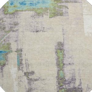 HomeRoots 8' X 10' Linen Green and Blue Abstract Washable Area Rug - UV Protected, Durable, Stylish Comfort 710098