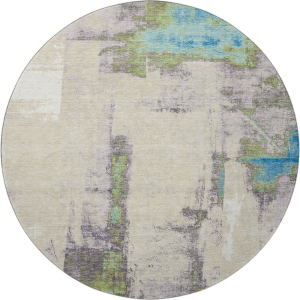 HomeRoots 8' X 10' Linen Green and Blue Abstract Washable Area Rug - UV Protected, Durable, Stylish Comfort 710098