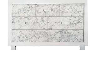 English Elm SKYE Marble White Dresser with Marble-Style Drawer Fronts, Solid Wood Frame, Spacious Knob Drawers B201P226274