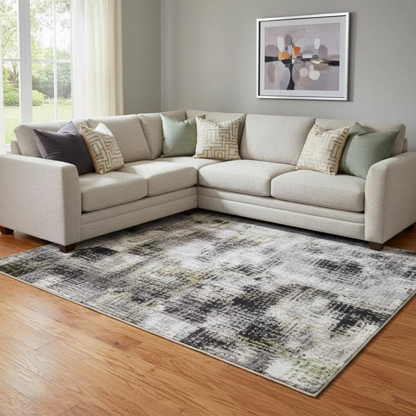 HomeRoots 9' X 12' Linen Green And Blue Abstract Area Rug - Washable, UV-Protected, Pet-Friendly Design! 710099